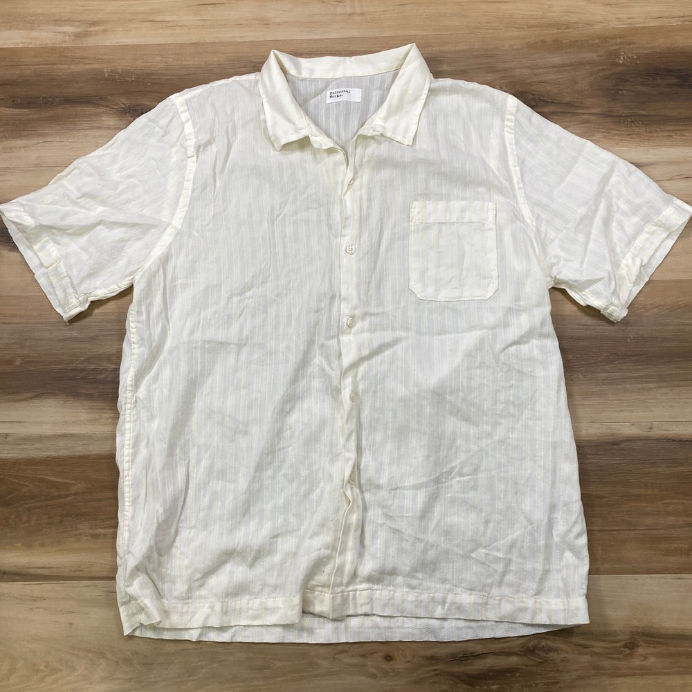 Universal Works Button Up Men XL Minimalist 100% Cotton Boxy Yellow Summer Shirt